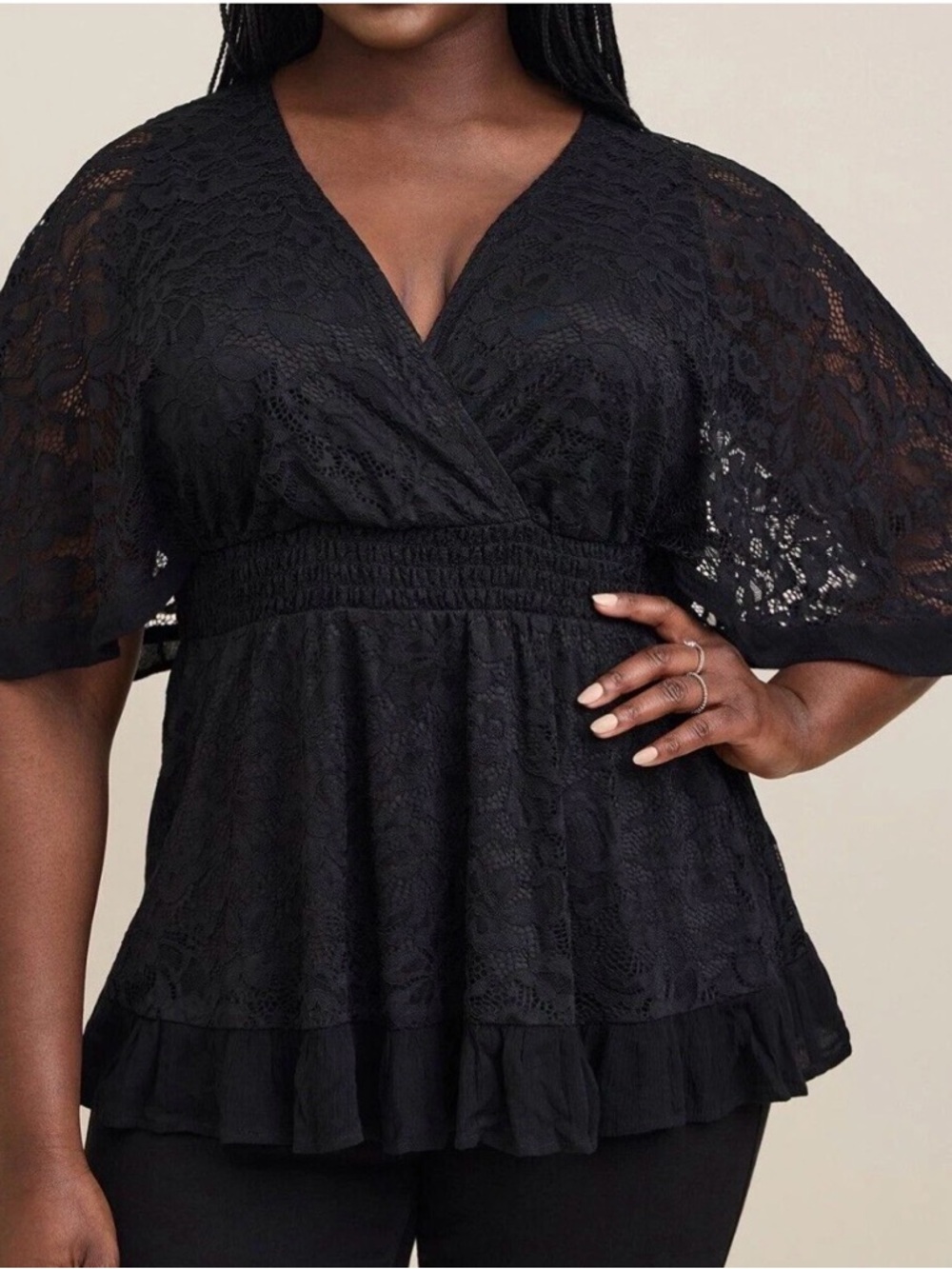 NWT - NEVER WORN
Torrid Stretch Lace Surplice Dolman Sleeve Top - Picture 6 of 7